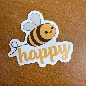 Cute Bee Sticker with 'Happy'‎ Text
